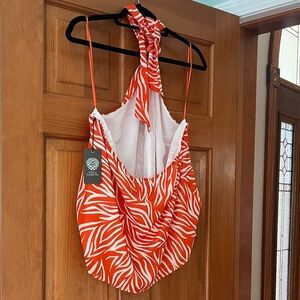 Vince Camuto Orange and White Patterned Halter Top